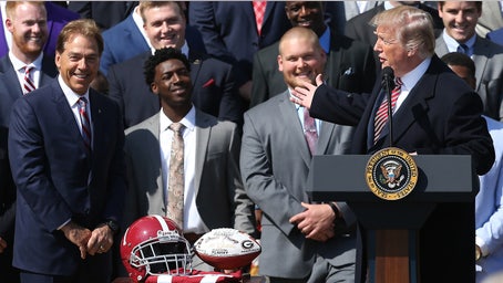 Nick Saban says former Alabama player 'pushed the red button' in Oval Office during Trump White House visit