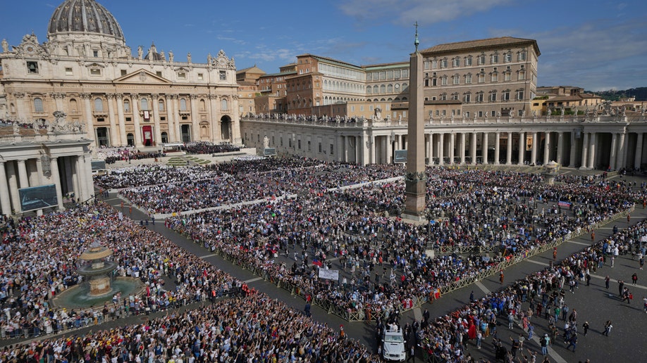 A huge crowd gathers for Pope Leo XIV's inaugural mass.