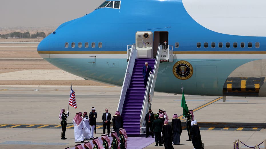 .S. President Donald Trump disembarks from Air Force One as he arrives at King Khalid International Airport on May 13, 2025, in Riyadh, Saudi Arabia