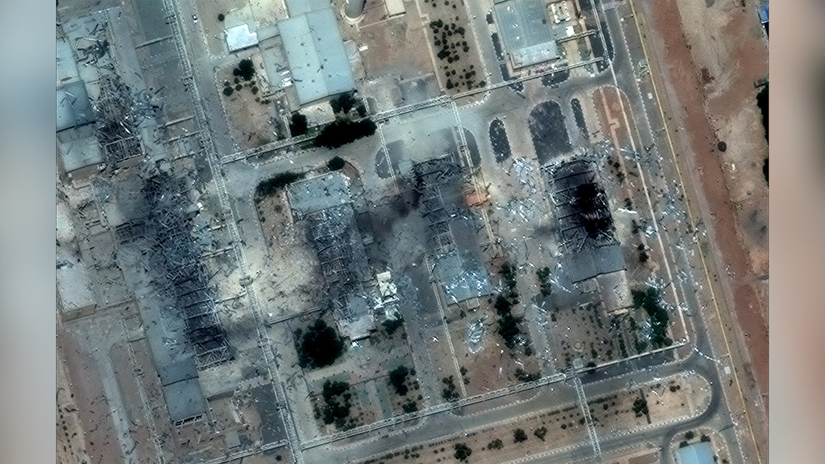 Close -up of the construction destroyed on the nuclear site of Isfahan, Iran.