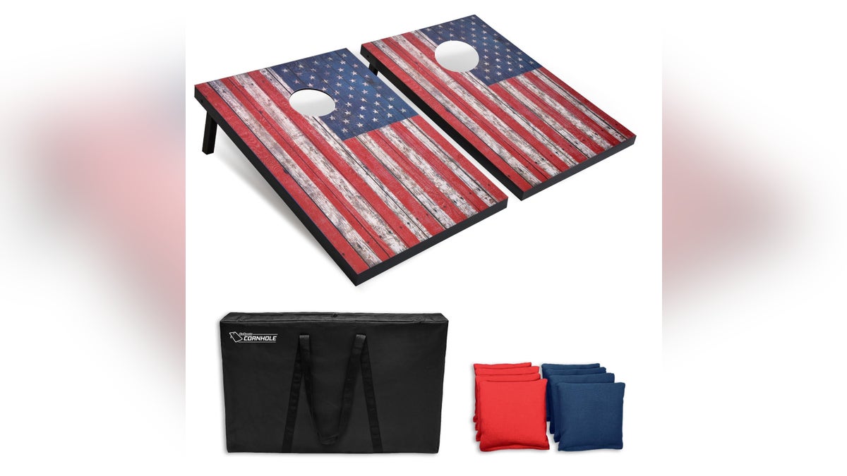 This cornhole set provides the perfect entertainment for your outdoor celebration.