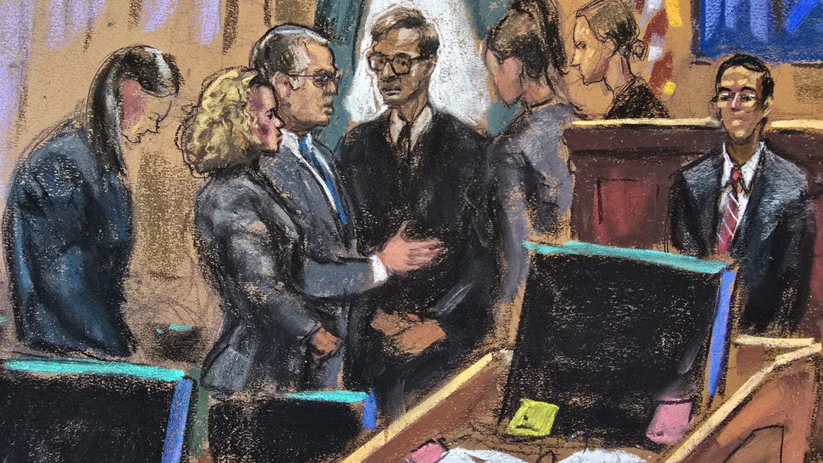 Court sketch of prosecution and defense in Diddy's trial.
