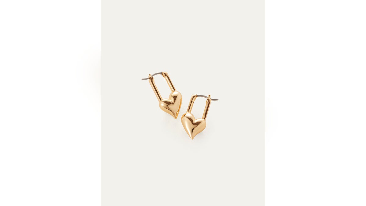 These padlock heart earrings add a playful twist to the traditional huggie.