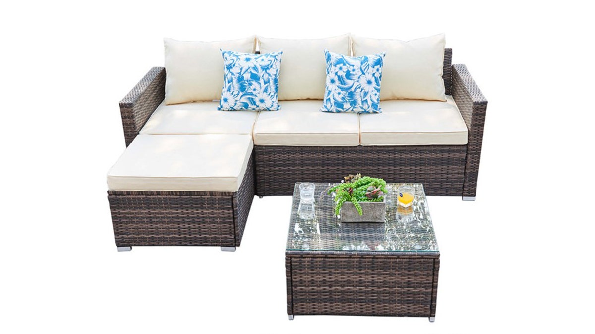 A comfortable sectional provides plenty of outdoor seating.