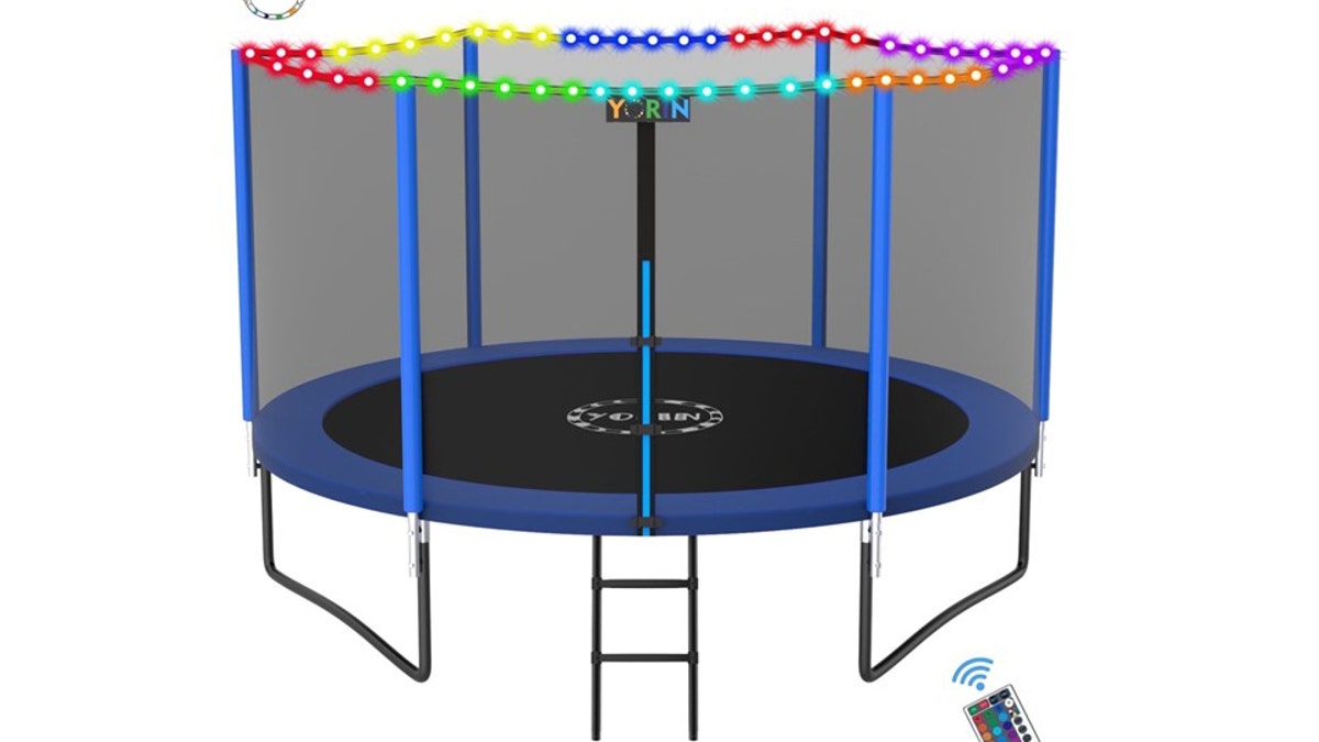 This trampoline lights up and is safe thanks to the net around the edge.?
