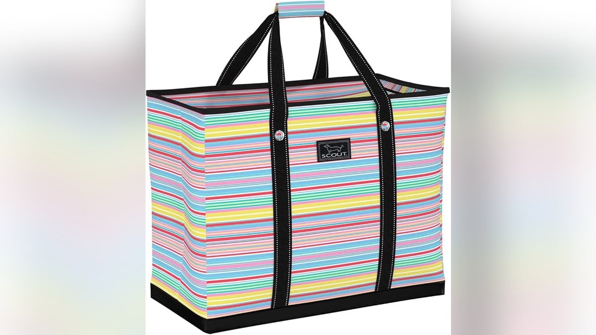 This tote is water-resistant, lightweight and perfect for carrying towels, toys and snacks.