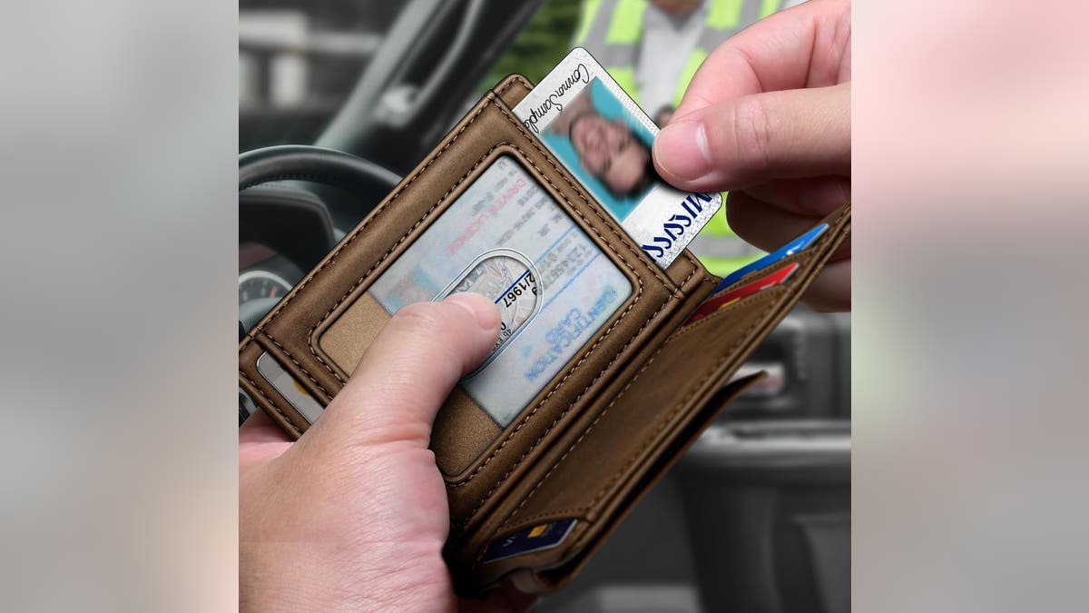 Get just enough space for the essentials with this leather wallet.?