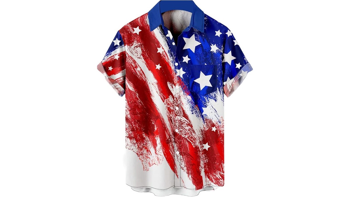 Get a breathable Hawaiian shirt that celebrates Flag Day.