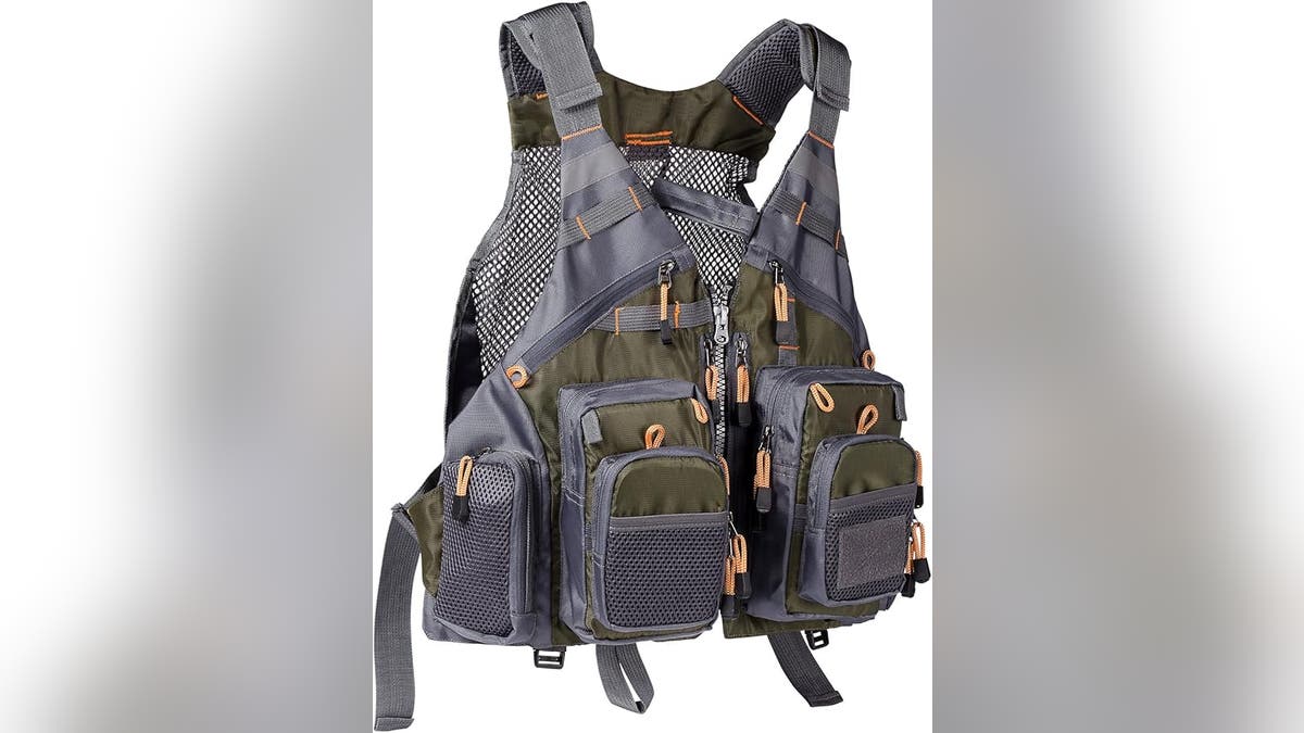 Fishing vests give your dad a place to store everything he needs for fishing.?