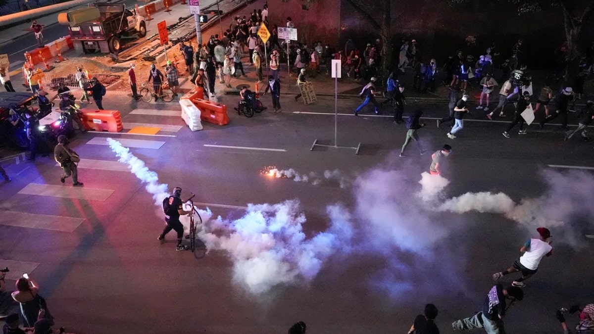 State troopers use chemical irritants to try to disperse a crowd of protesters near the J.J. Pickle Federal Building at a protest in Austin to express opposition to federal immigration raids and show solidarity with demonstrators in Los Angeles Monday, June 9, 2025.