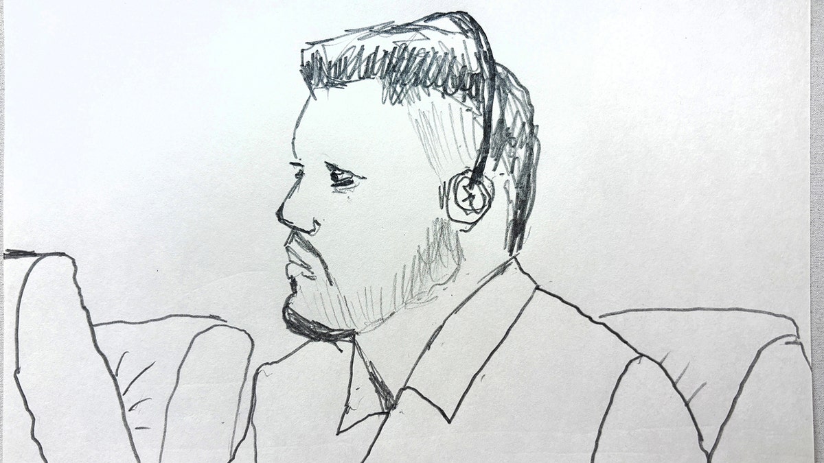 Sketch of Kilmar Abrego Garcia in court on Friday