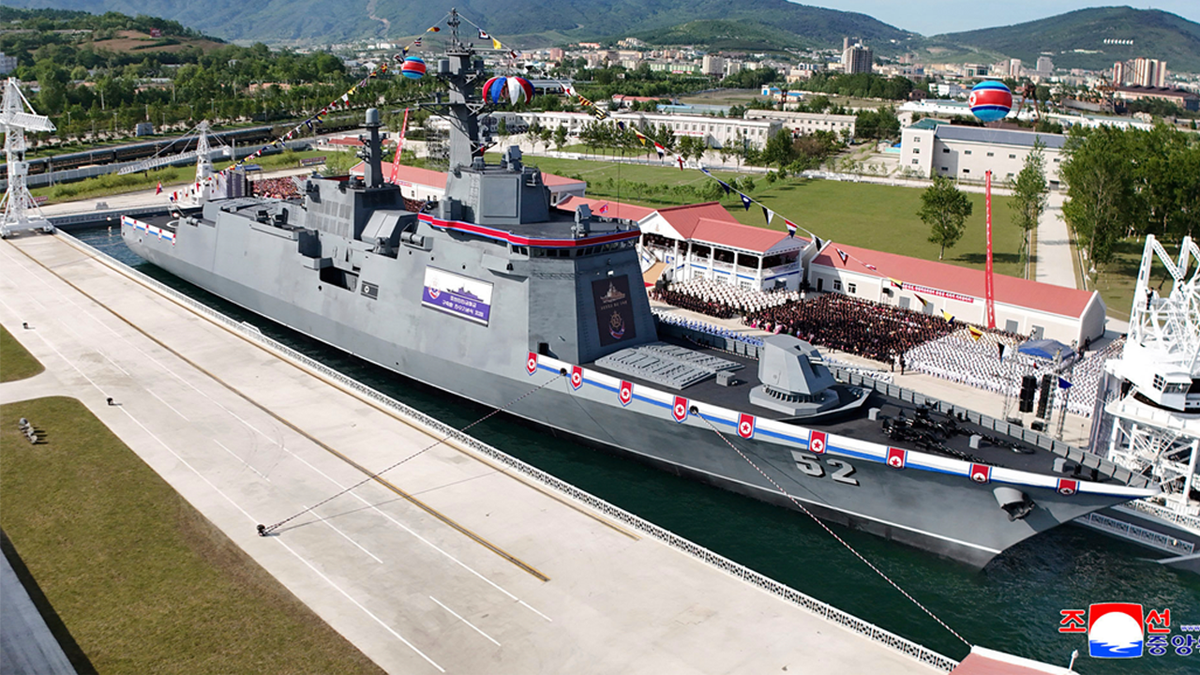 Aerial view of North Korean warship Kang Kon
