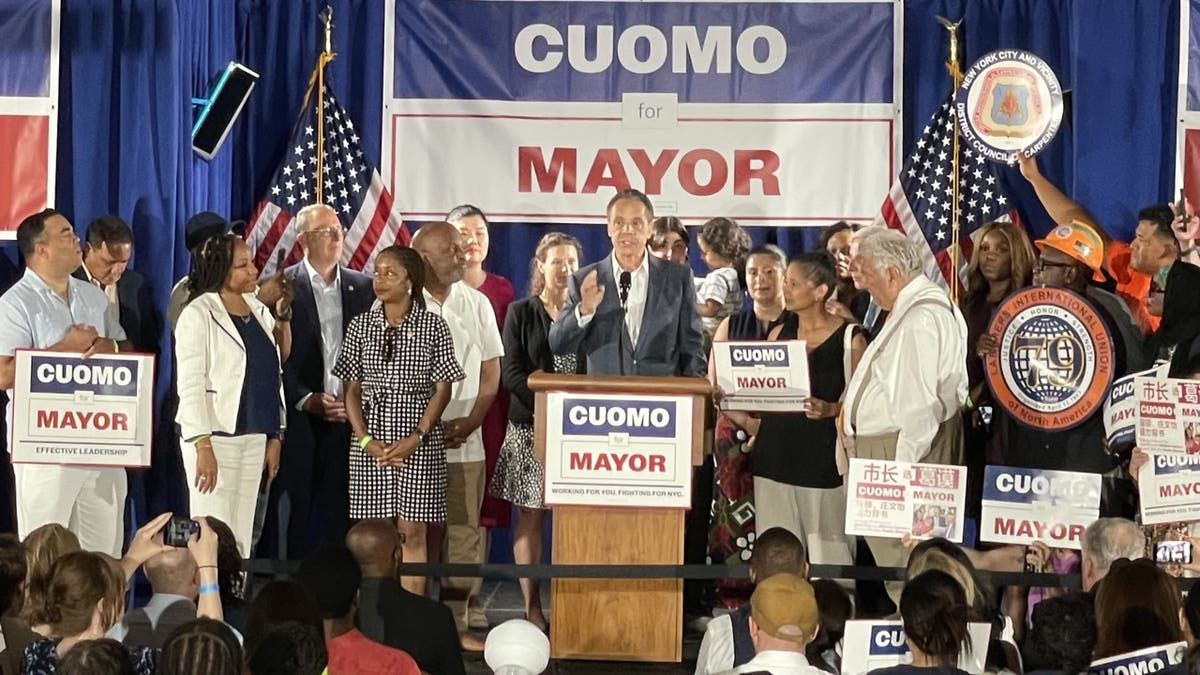 Former New York State Gov. Andrew Cuomo, the frontrunner in the race for the New York City Democratic Party mayoral nomination, holds a rally on the eve of the primary on June 23, 2025.
