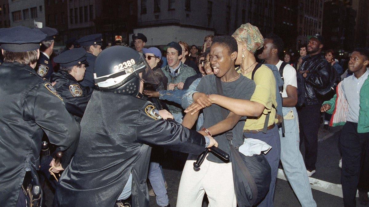 NYC Police and protesters clash during 1992 Rodney King riots