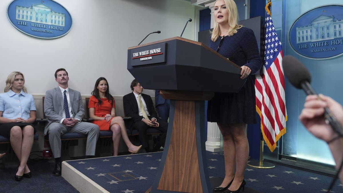 White House press secretary Karoline Leavitt speaks during a briefing at the White House, Tuesday, June 3, 2025, in Washington.