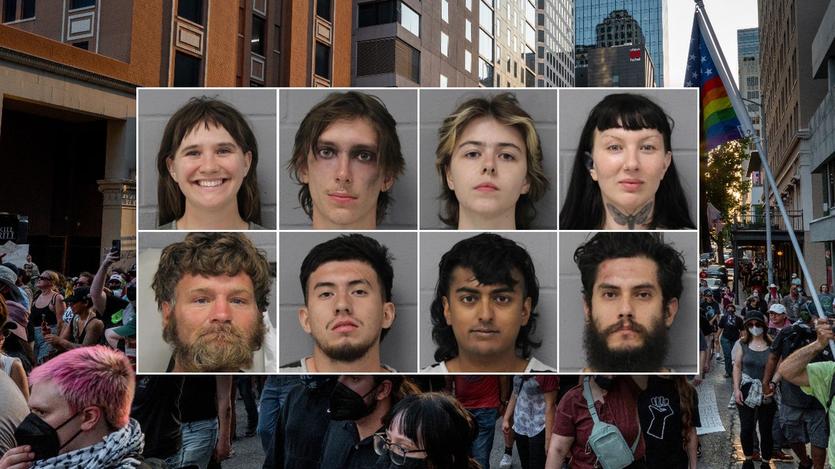 Mugshots for the eight people arrested during anti-ICE protests in Austin on June 8