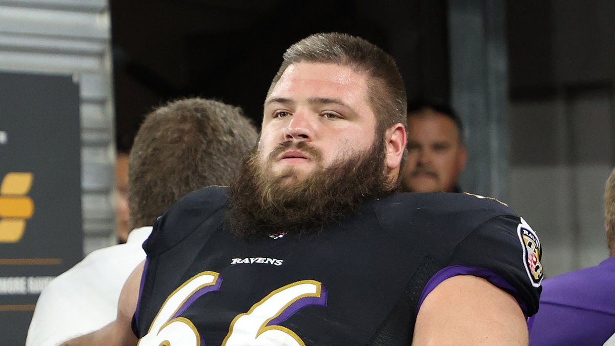 Ben Cleveland stares on field