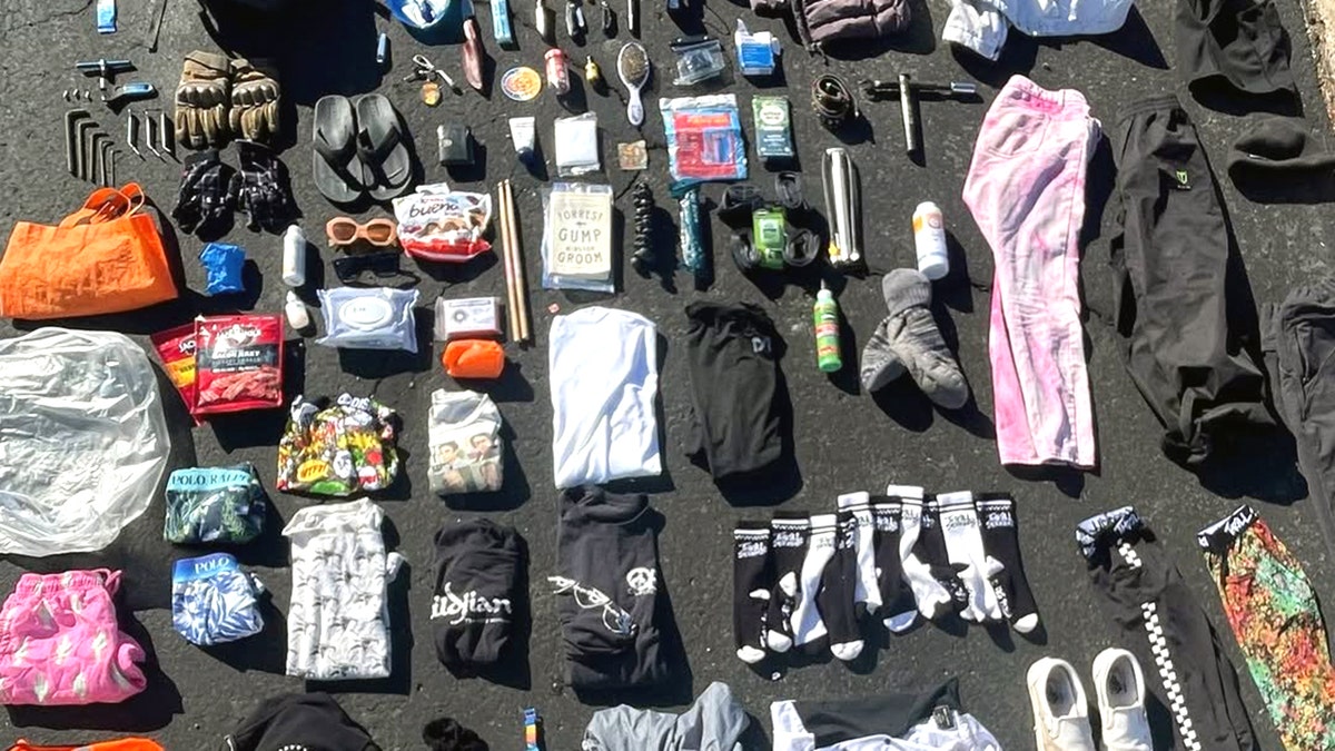 US comedian Sebastian 'Seabass' Fowler's personal items that he carried with him on his bike ride across the US on his tiny bmx