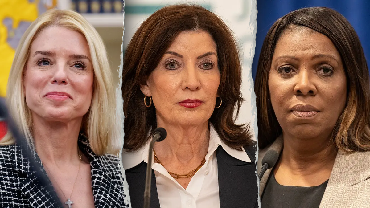 AG Pam Bondi, Gov. Kathy Hochul, and NY AG Letitia James, left to right