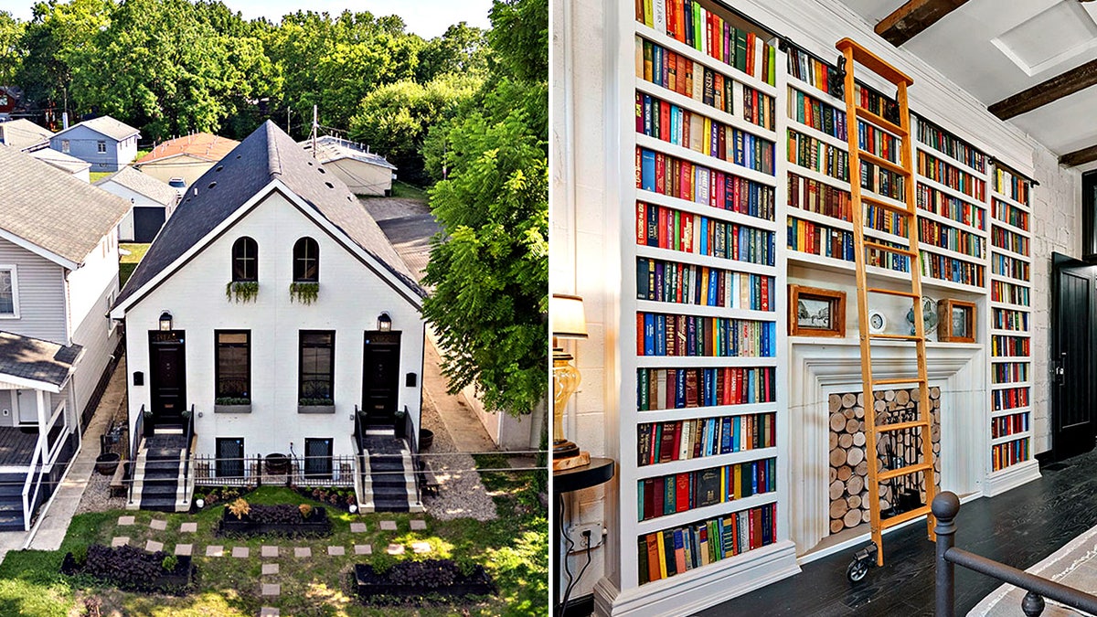 left side shows exterior of home while right shows interior