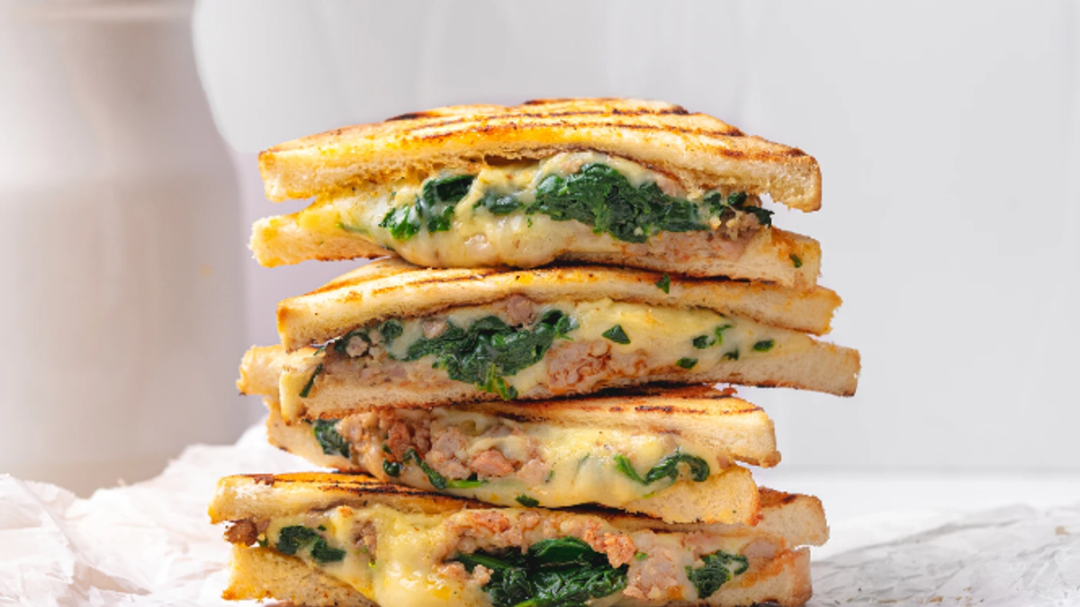 This easy-to-make grilled cheese adds spinach and sausage for a twist.