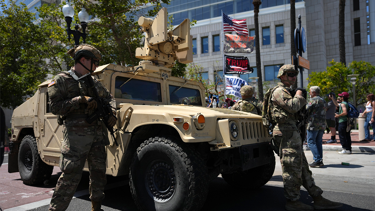 California National Guard security guards along the street