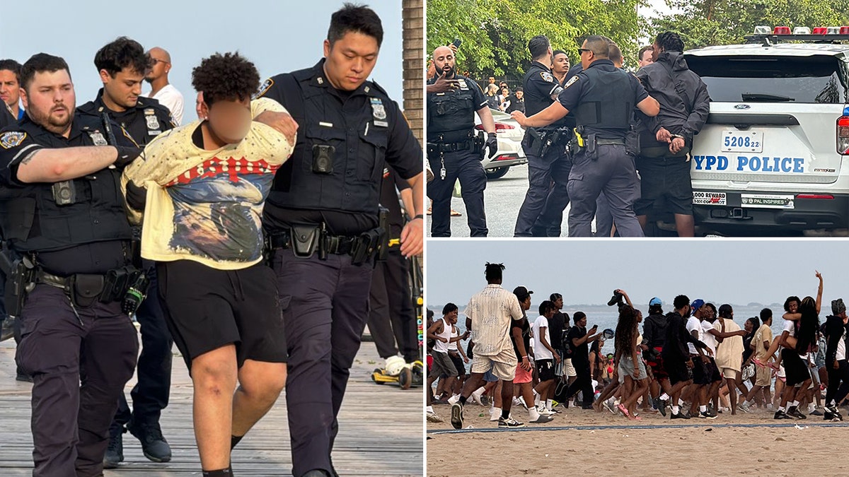 Brawls break out at Coney Island Beach and a person being arrested.