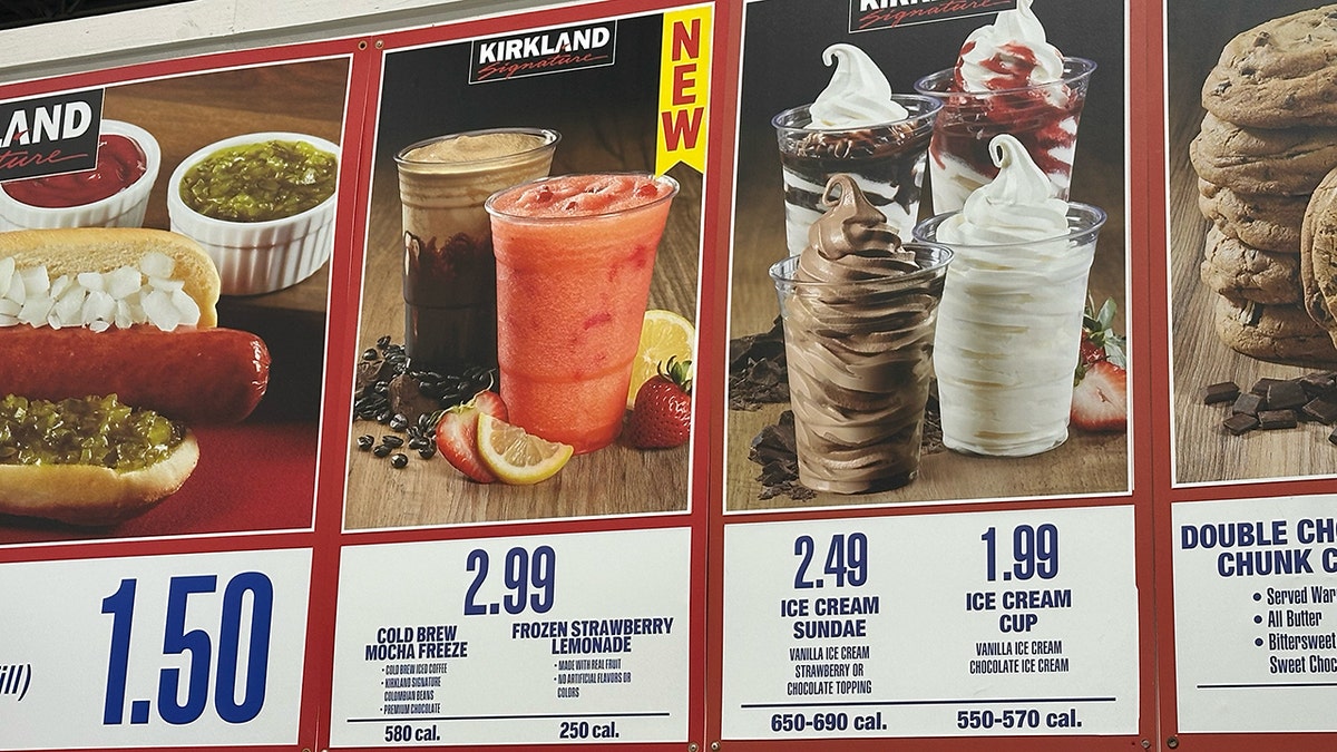 The sign shows a new frozen strawberry lemonade drink available at Costco's food court.