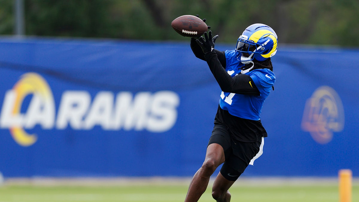 Davante Adams makes a catch during OTAs