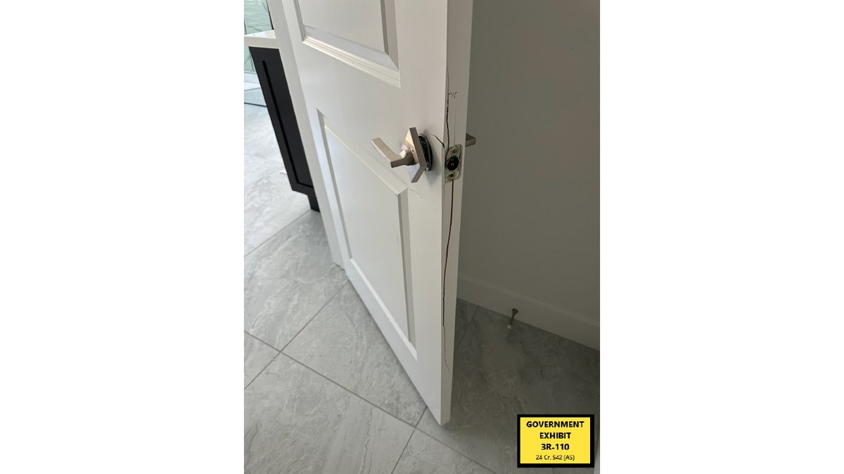 Damage allegedly done to Jane's master bathroom door by Diddy