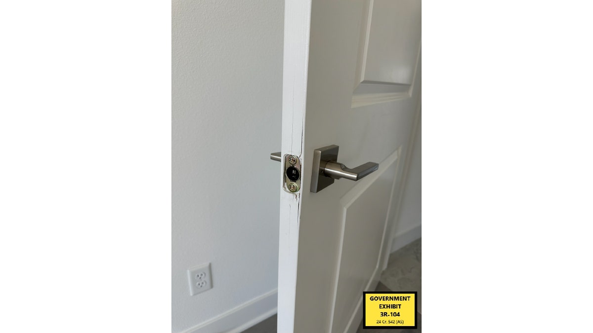 Evidence in Diddy's trial shows damage done to a bedroom door.