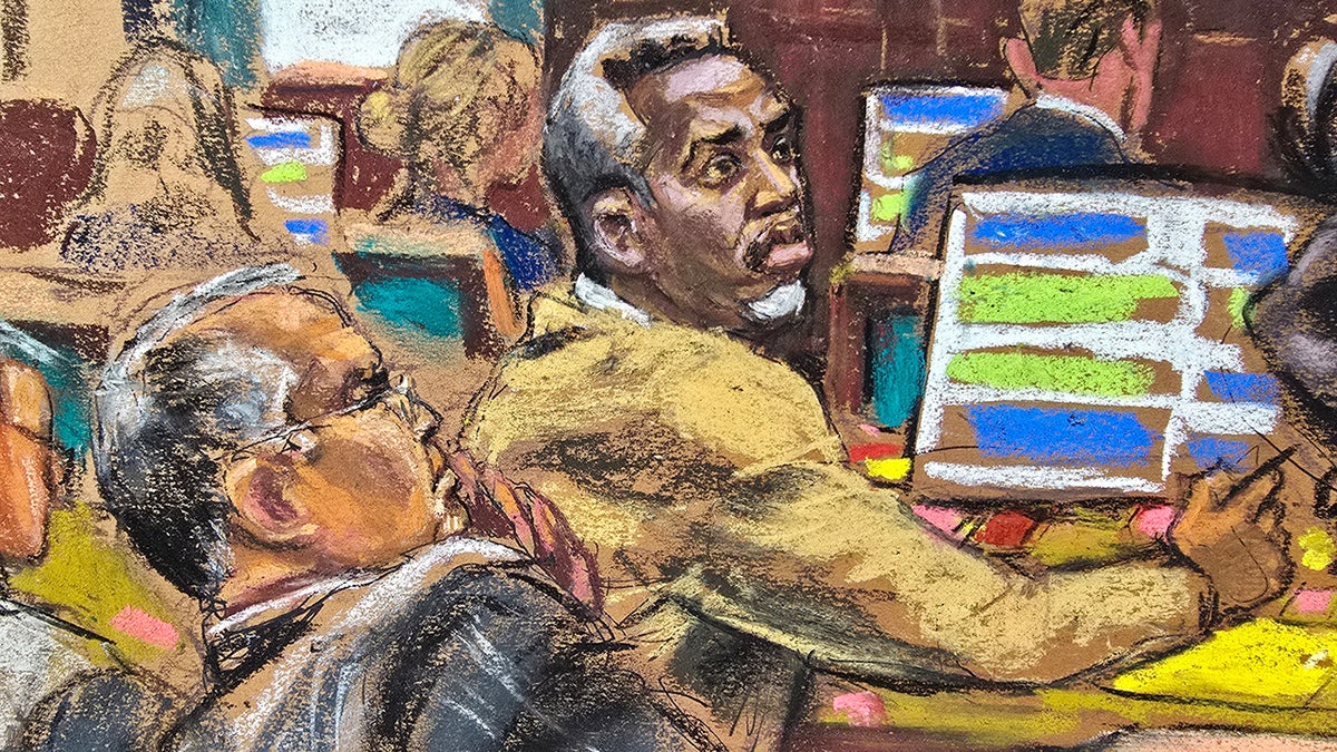 Diddy wears a khaki sweater in court