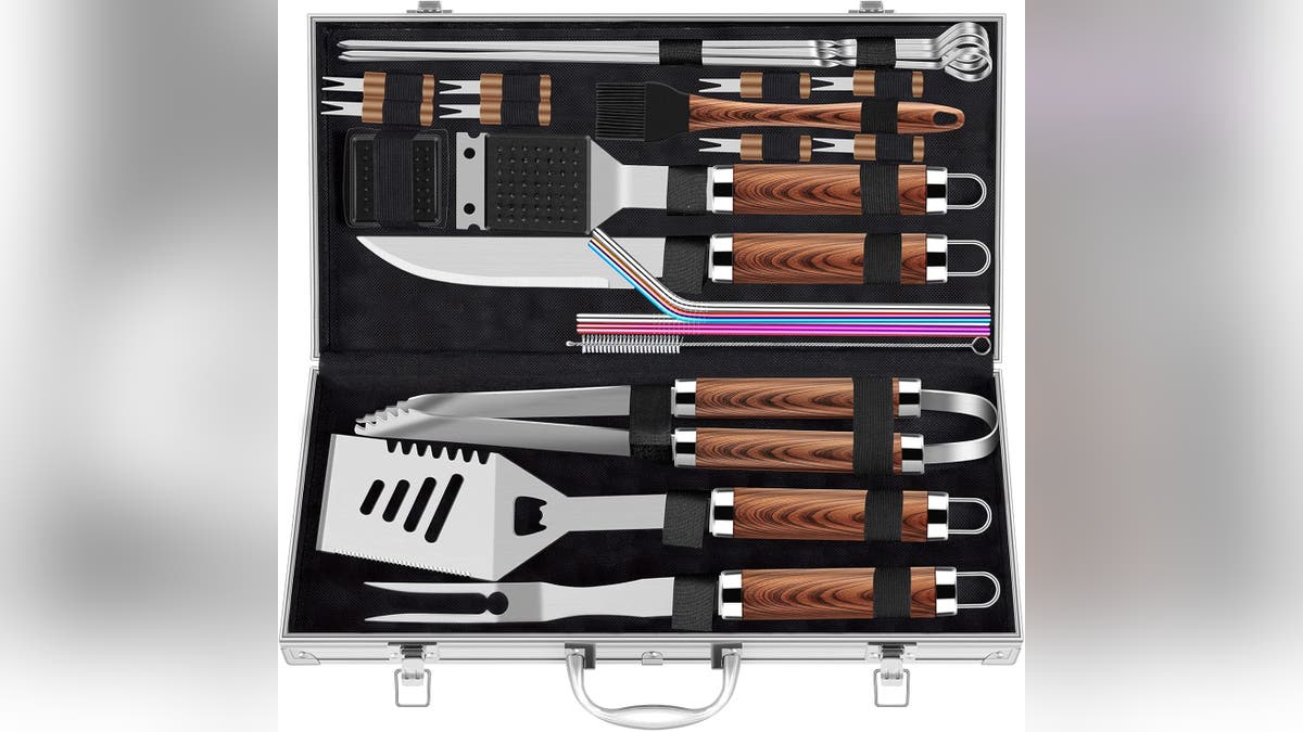 Gift him this very useful grilling tool kit.