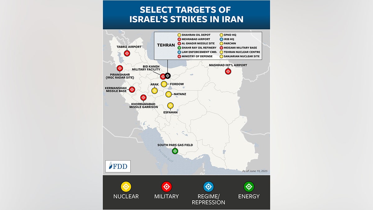 Map of Israeli strikes connected Iran
