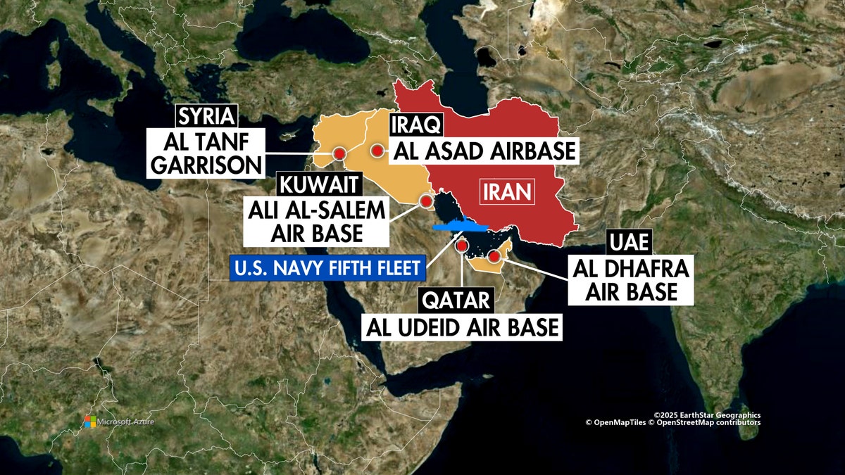 Map showing US bases in Mideast
