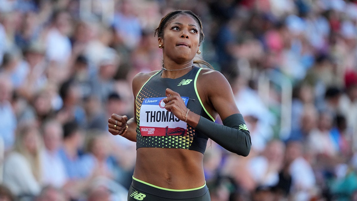 Gabby Thomas competes at trials