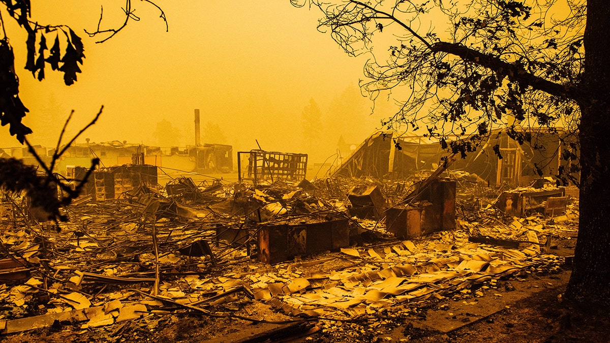 Charred remains of Gates Elementary School after devastating 2020 Oregon wildfires