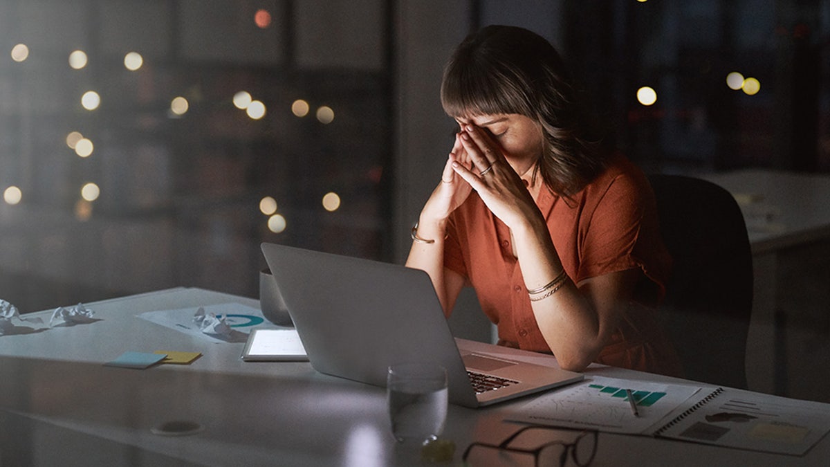 woman working late at night