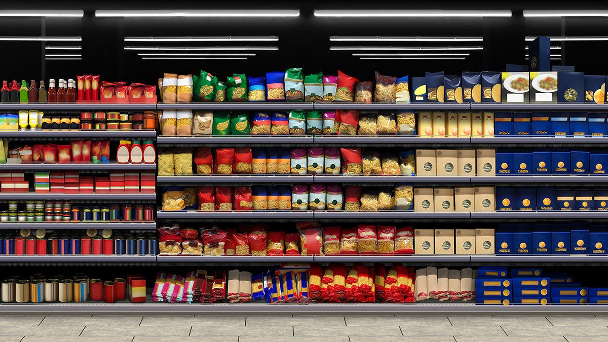 Generic brands sit on grocery store shelves.