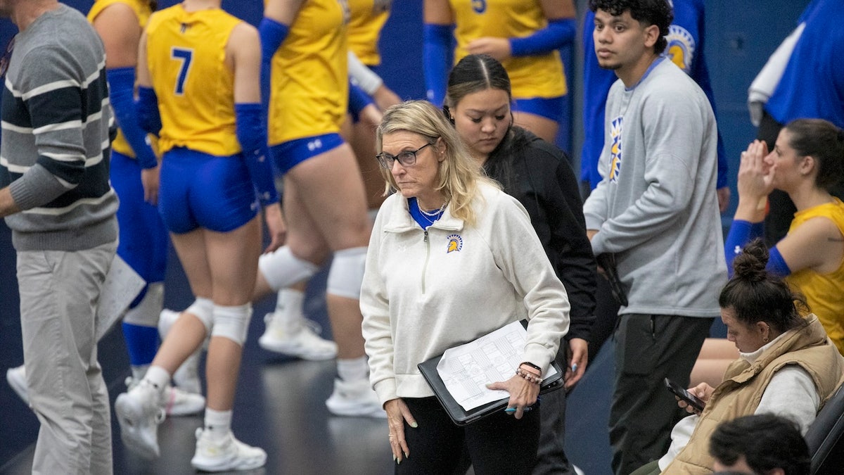 Former associate head coach Melissa Batie-Smoose with the San Jose St. Spartans as they play Air Force in an NCAA women’s volleyball game at Spartan Gym in San Jose, Calif., on Thursday, Oct. 31, 2024.
