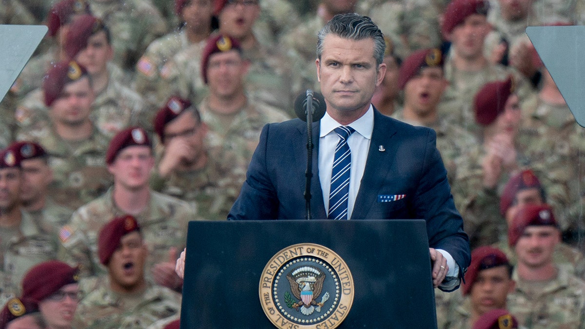 Defense Secretary Pete Hegseth speaking at Fort Bragg
