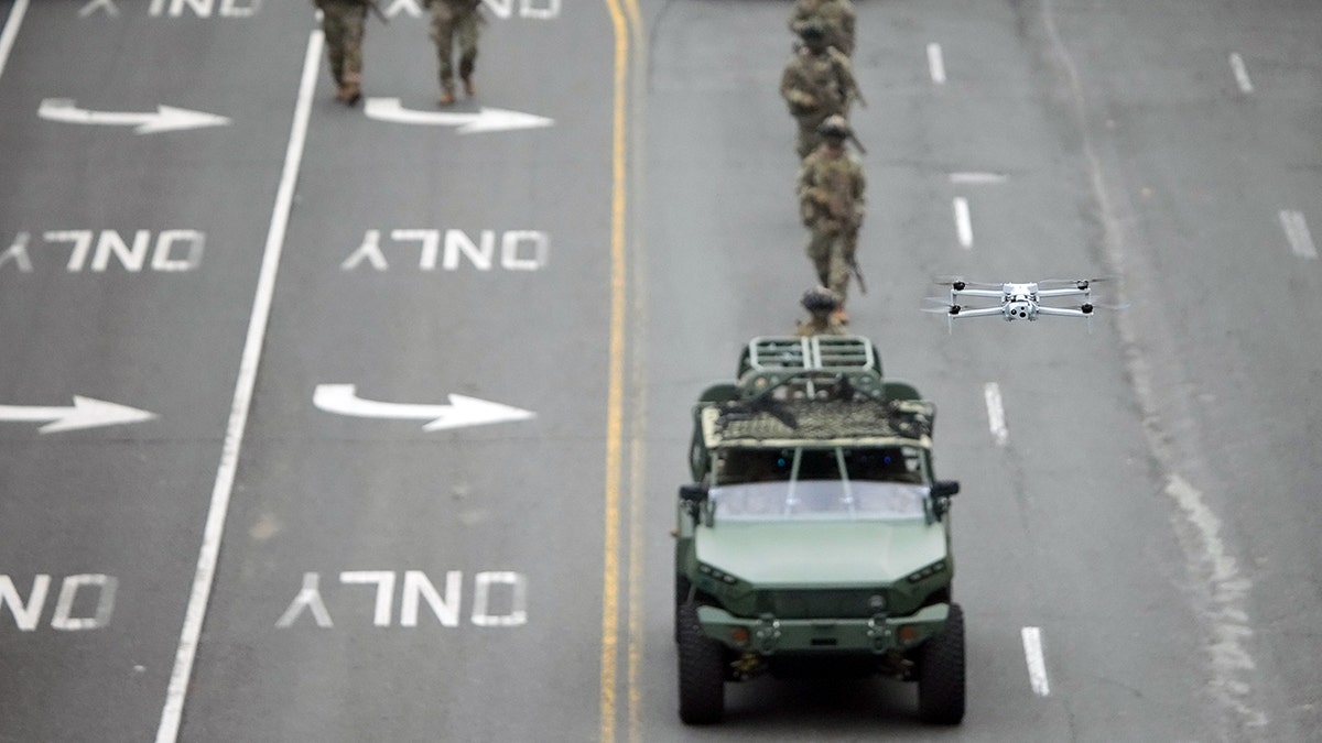 Drone flying supra Army 250 parade