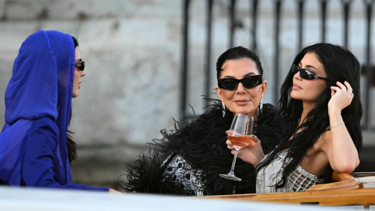 kylie jenner sips a glass of rose with leaving the gritti hotel with kris jenner and kendall jenner on the way to a party after jeff bezos and lauren sanchez's wedding