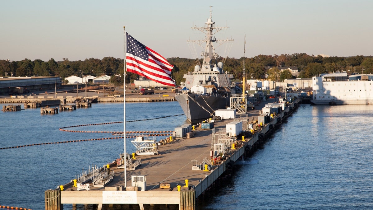 The view of navy base outside Norfolk, Virginia.