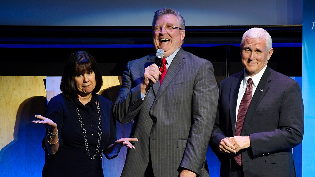Jim Daly, center, has a laugh with Karen Pence and Vice President of the United States Mike Pence