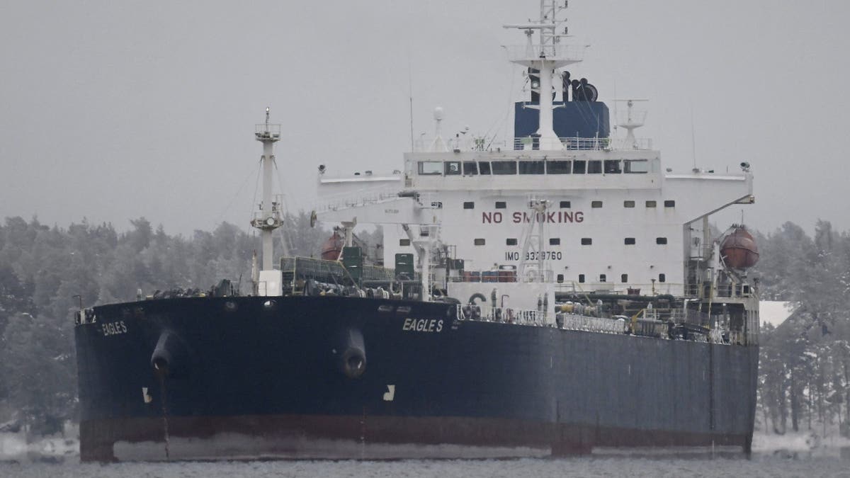 The oil tanker Eagle S is seen anchored near the Kilpilahti port in Porvoo, on the Gulf of Finland on Jan. 13, 2025.