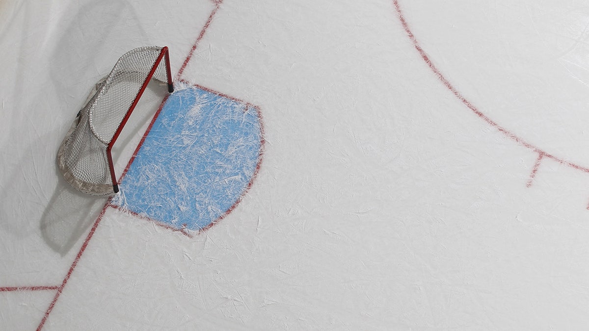 The nett  connected  the hockey rink 