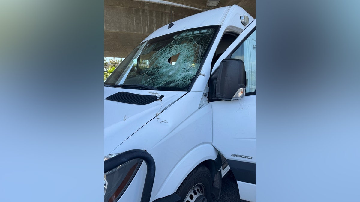 Photos showed a Border Patrol car damaged by anti-ICE protesters in Paramount, California.
