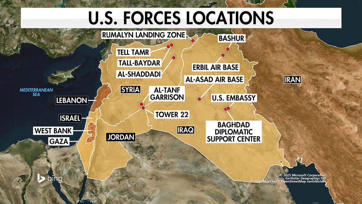 A map shows the locations of the American forces of the Middle East.
