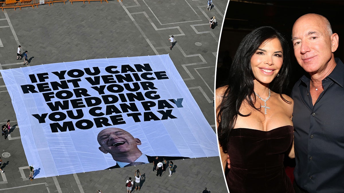 protest in Italy; Jeff Bezos and Lauren Sanchez